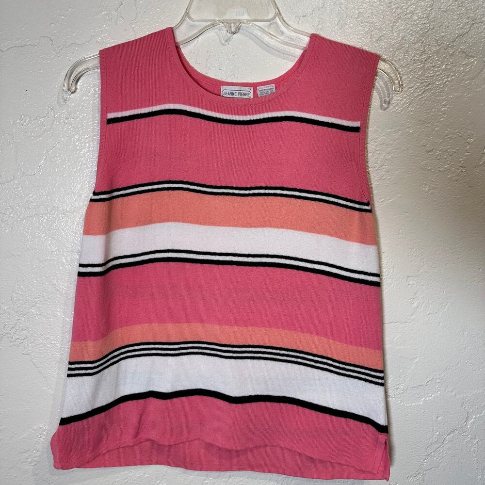 Jeanne Pierre Medium Sleeveless 100% Cotton top Stripe Color Block Vintage Pink